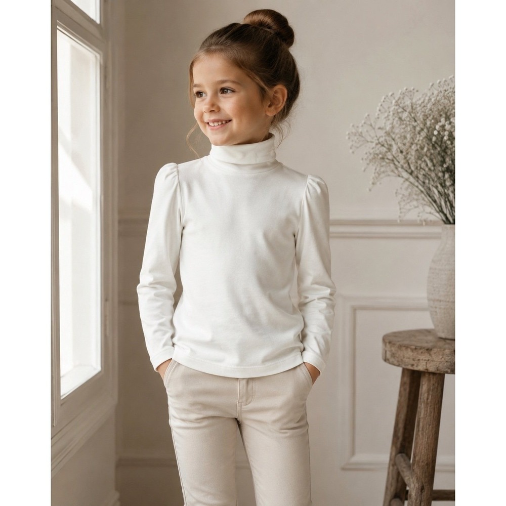 Jacadi Paris Girls Ivory Turtleneck Top Size 4A 104cm Long Sleeve Stretch Cotton